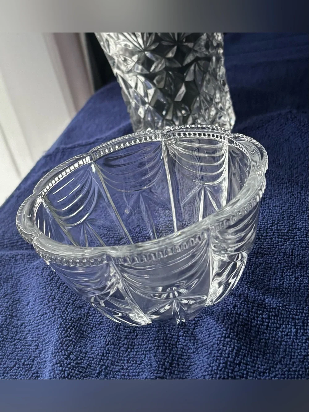 Vintage KIG Indonesia Clear Glass Scalloped Swag Bowl Candy Dish